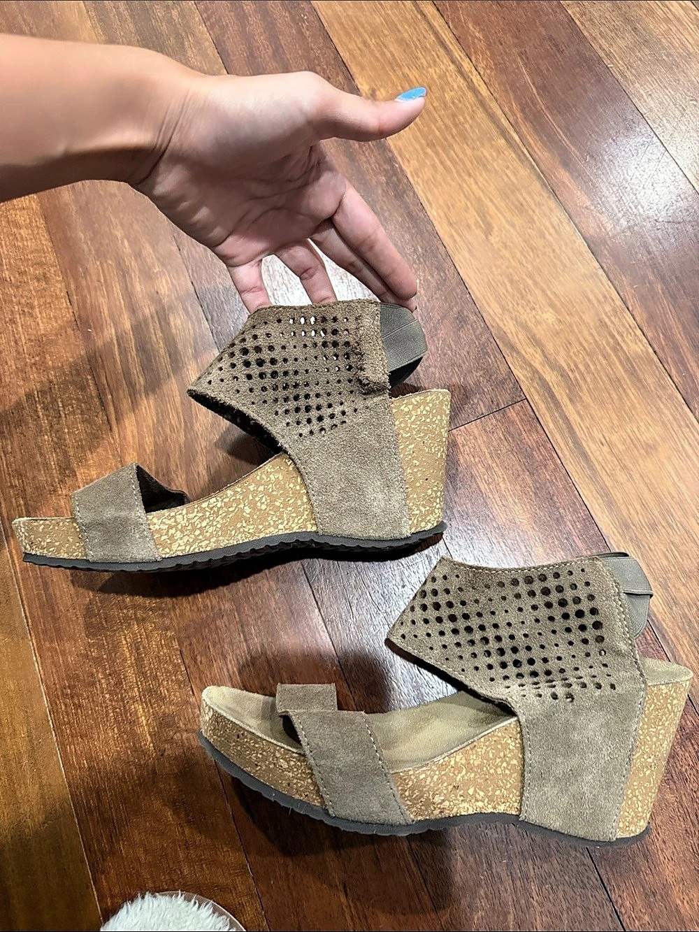 VIA SPIGA Perforated Wedge Sandals in Brown